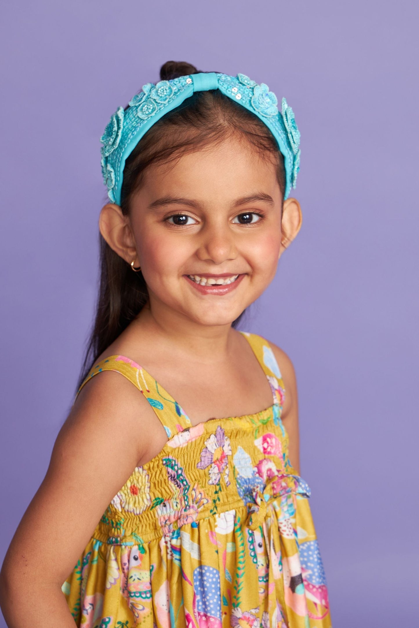 Clover Blue Hand Embroidered Headband/Hairband On Kids - Joey & Pooh