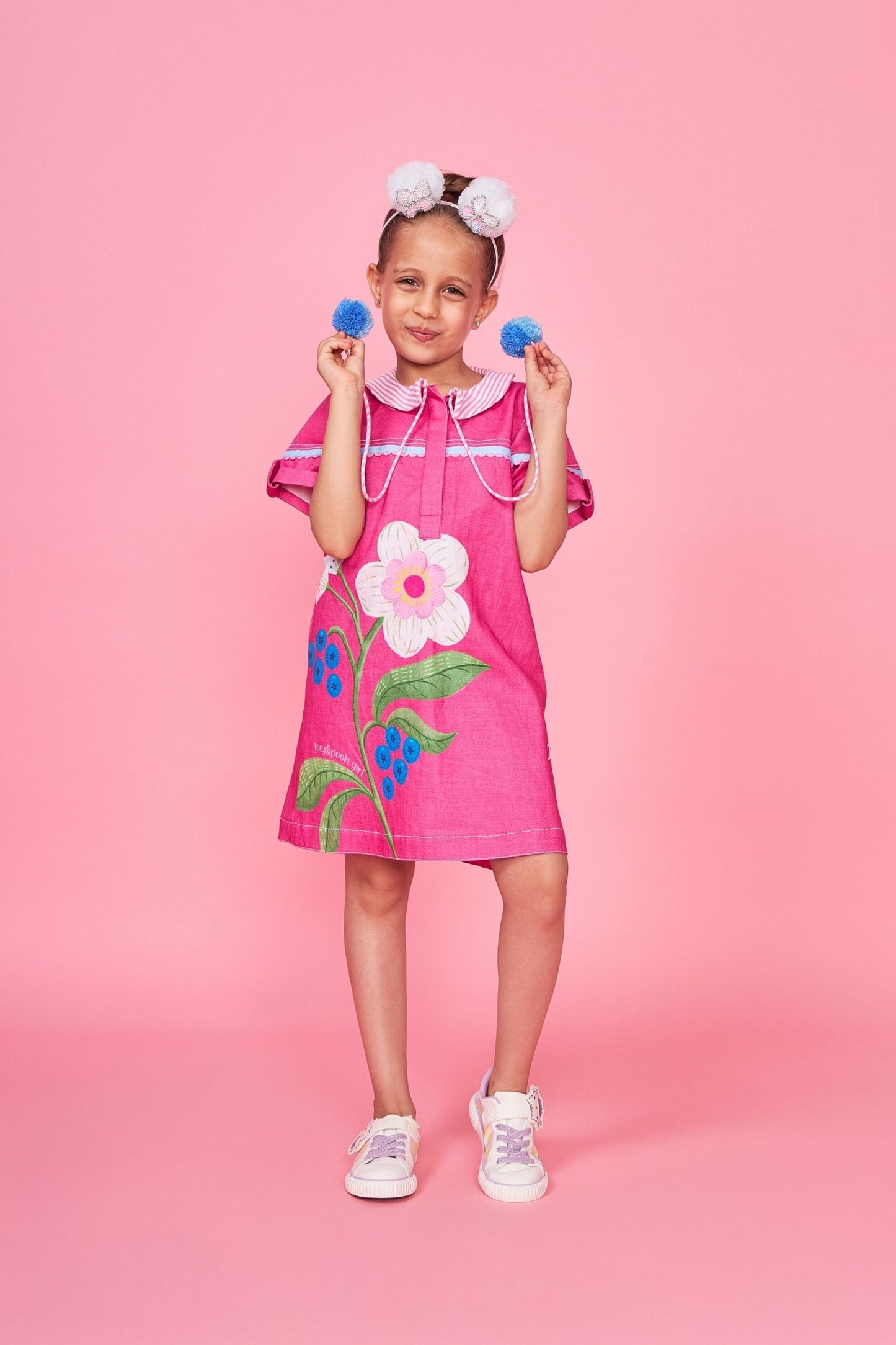 Rumi Pink Embroidered Kids Dress