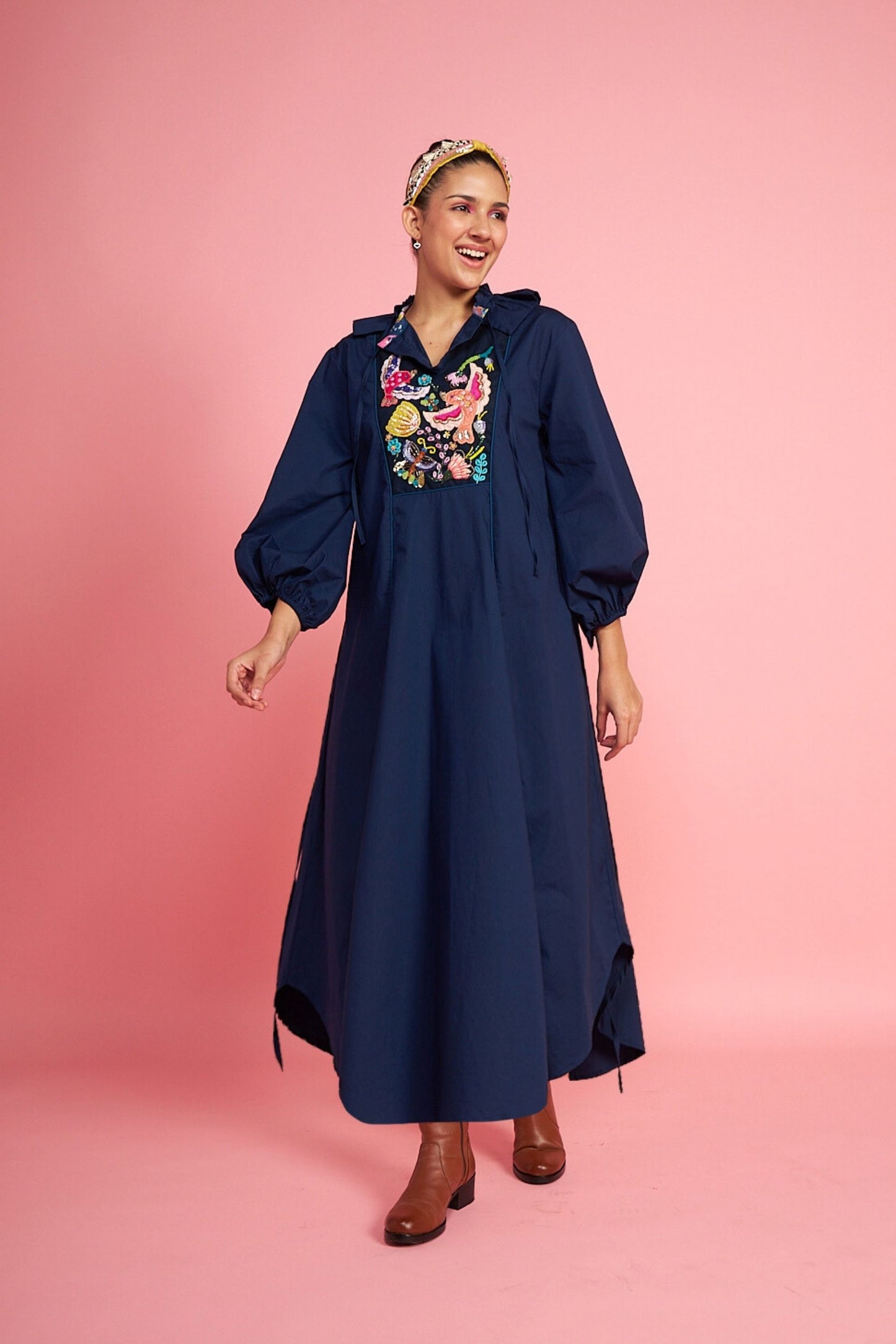 Mad Maze Navy Long Dress Women + Mad Maze Kids Long Dress