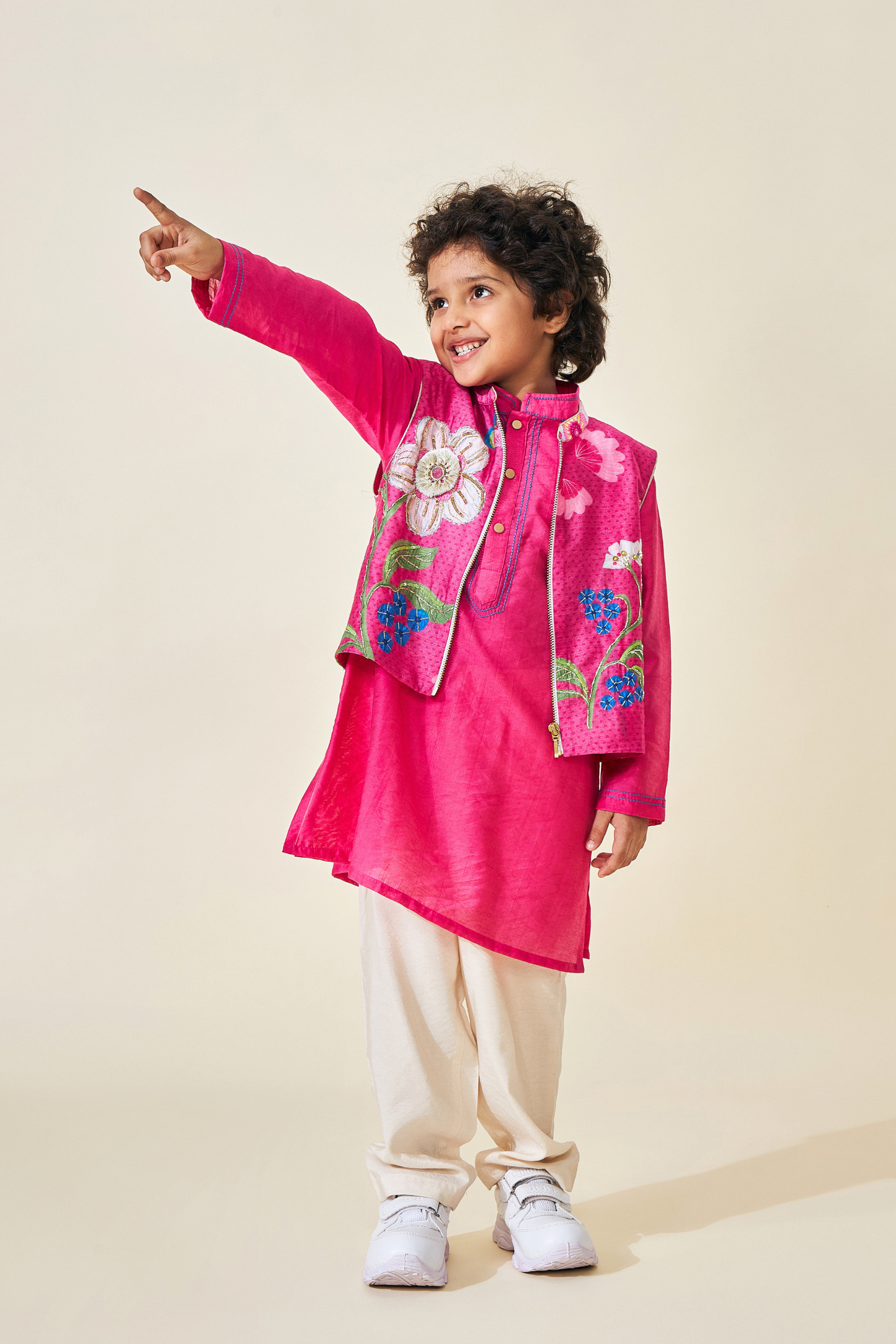 Rumi Plum Boys Embellished Kurta & Jacket (Set of 3 pcs)