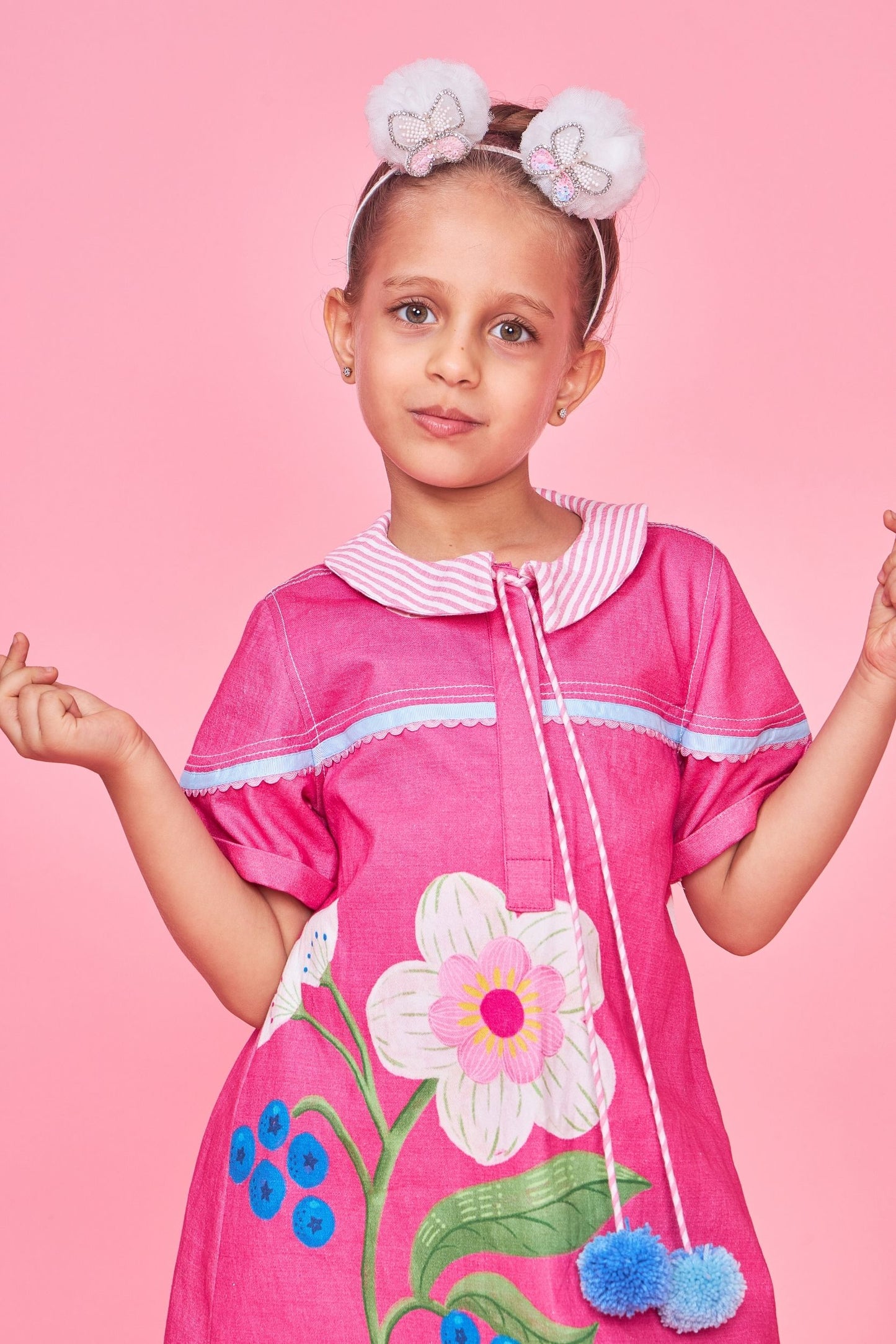 Rumi Pink Embroidered Kids Dress