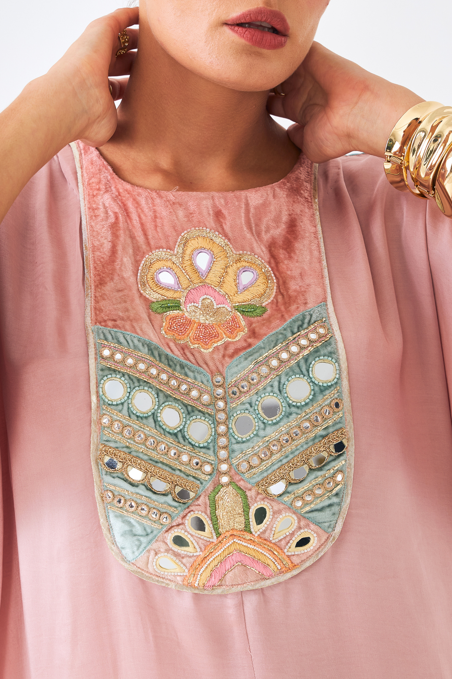 Amara Nude Pink Ladies Embellished Tunic & Trousers (Set of 2pcs)