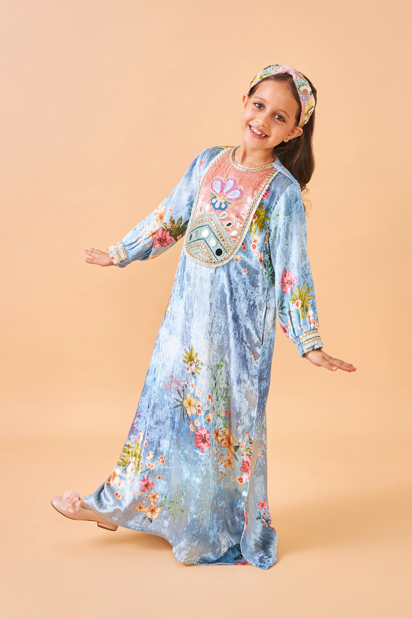 Clea Blue Velvet Long Dress - Mom & Me