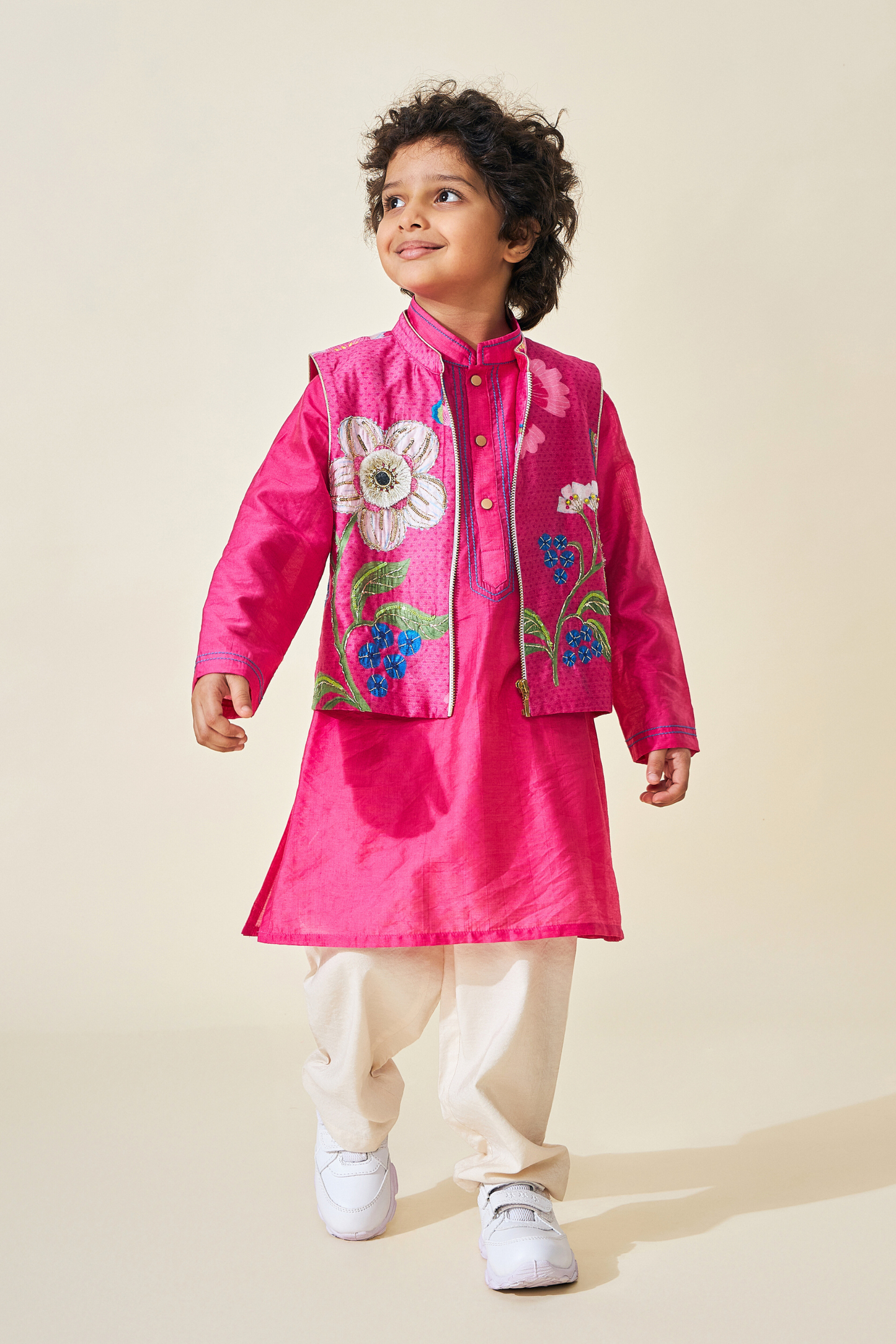 Rumi Plum Boys Embellished Kurta & Jacket (Set of 3 pcs)