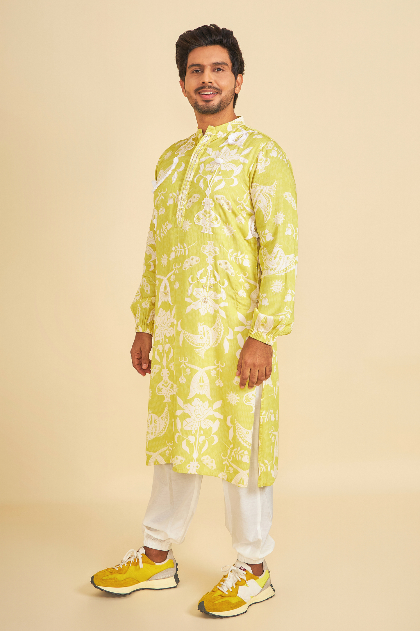 Poppy Yellow Embroidered Men's Kurta and Pant ( Set of 2 Pcs)