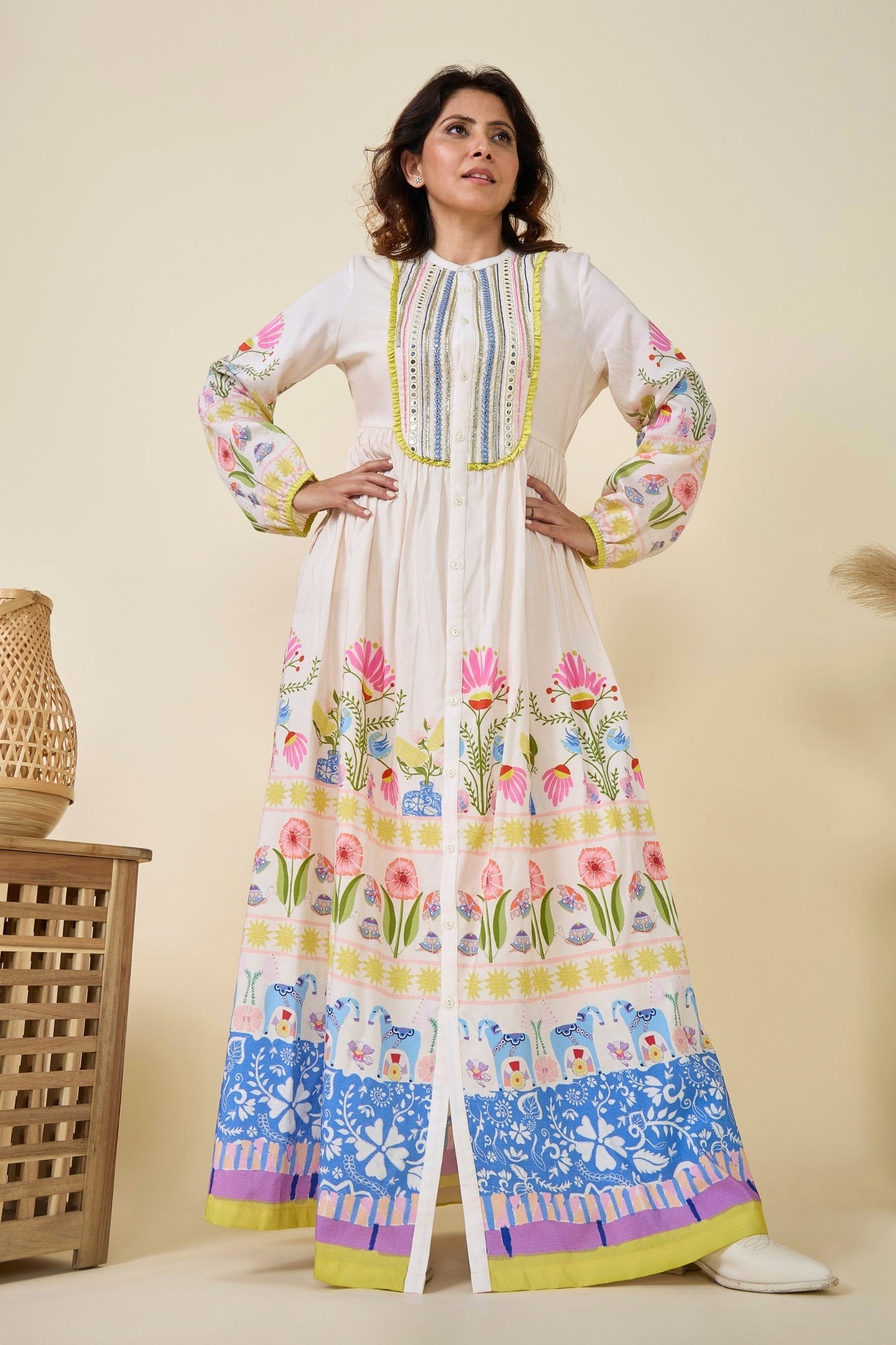 Dala Printed And Embellished Girls Long Dress & Dala Embellished Ladies Long Dress