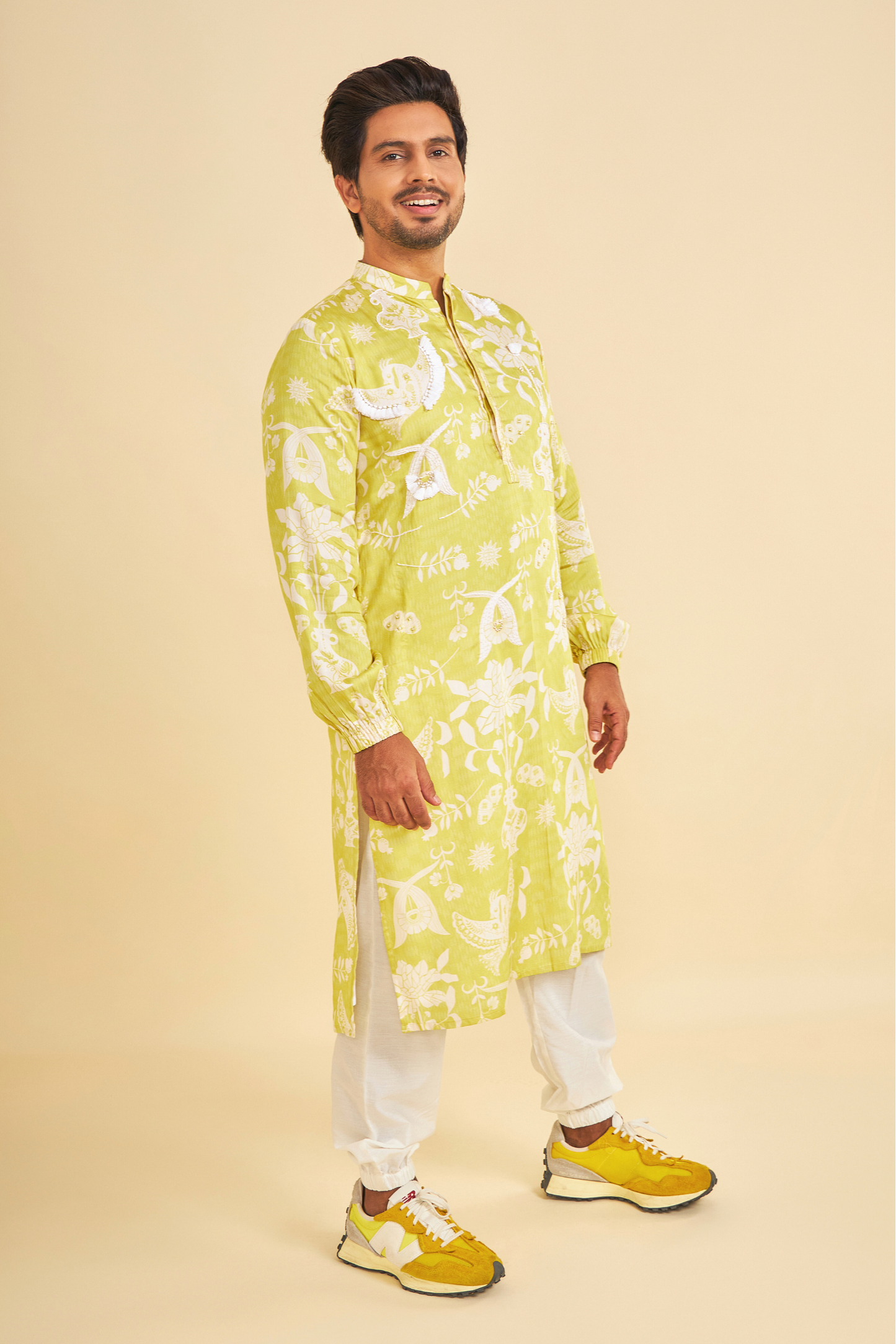 Poppy Yellow Embroidered Men's Kurta and Pant ( Set of 2 Pcs)