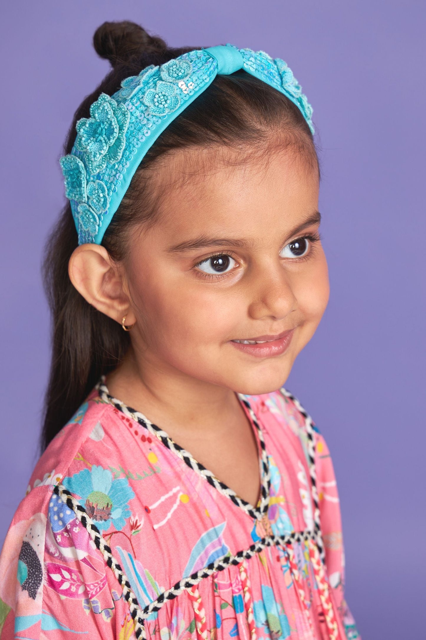 Clover Blue Hand Embroidered Headband/Hairband On Kids - Joey & Pooh