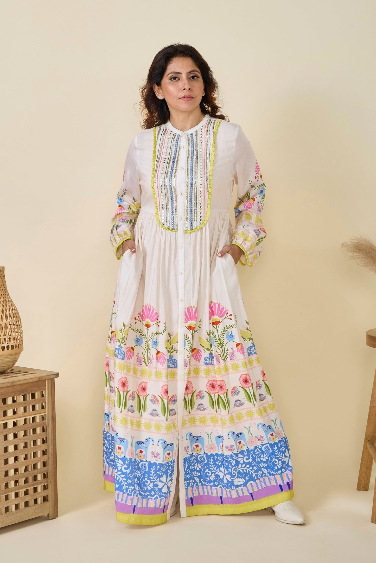Dala Printed And Embellished Girls Long Dress & Dala Embellished Ladies Long Dress