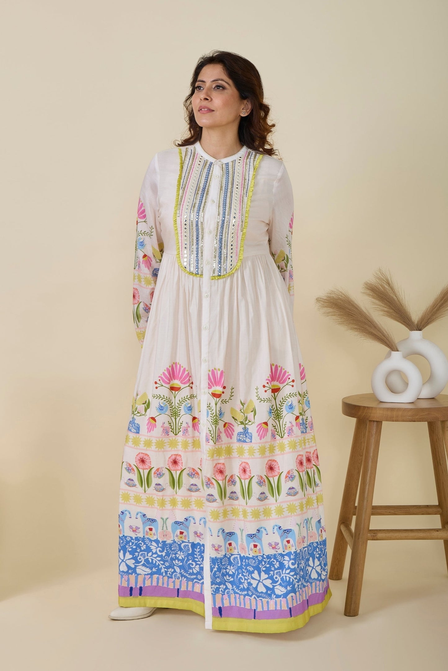 Dala Printed And Embellished Girls Long Dress & Dala Embellished Ladies Long Dress