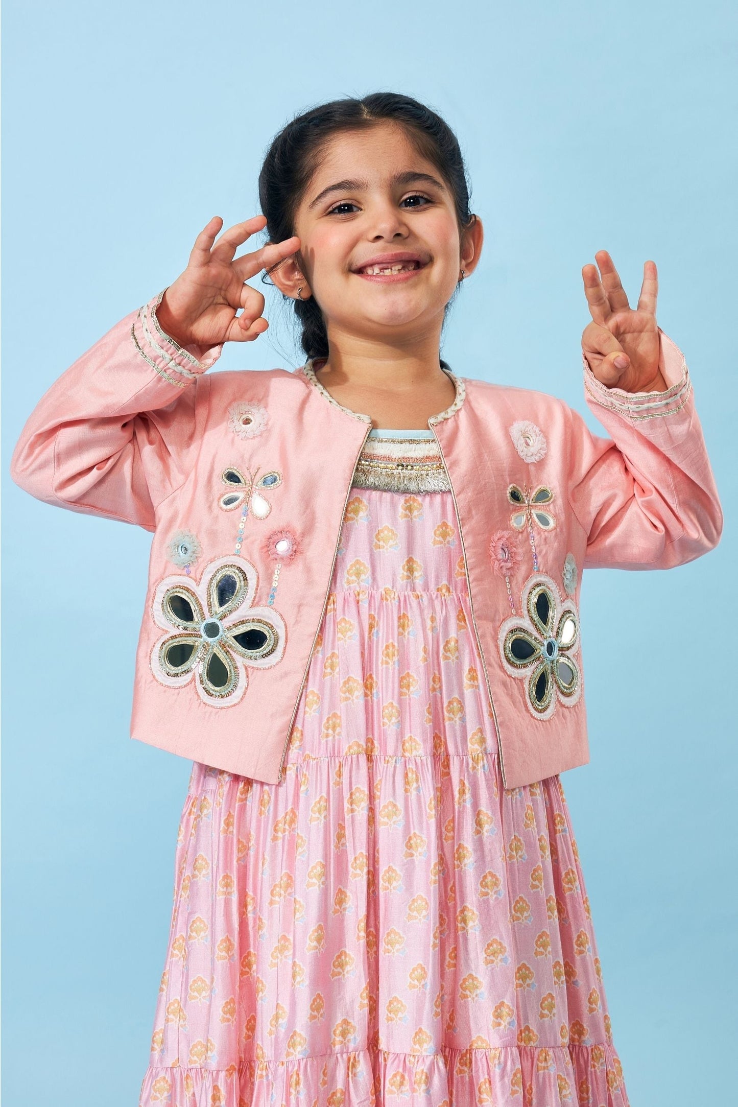 Flora Peach Girls Jacket