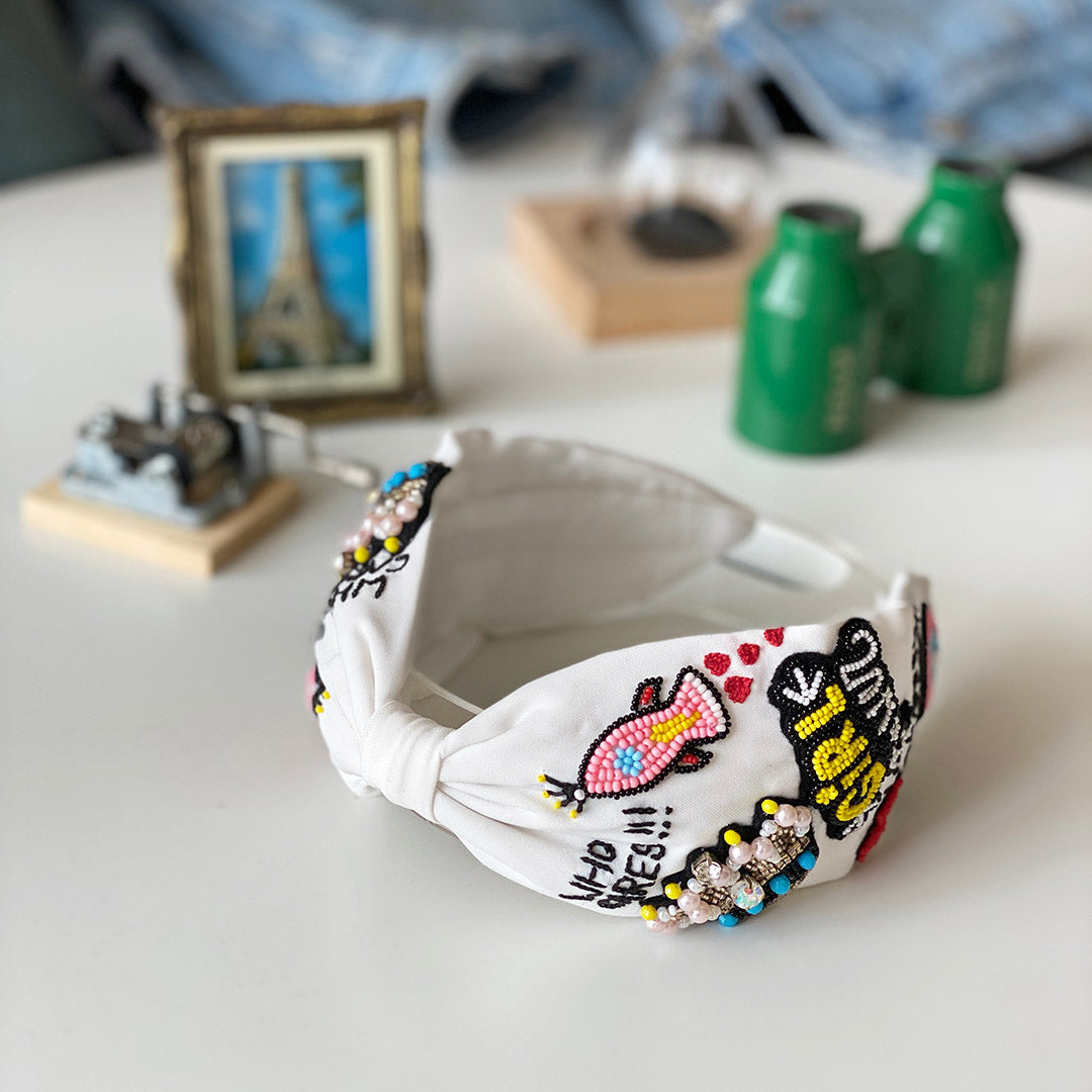 Alba Graffiti White Hand Embellished Headband/Hairband- Joey & Pooh