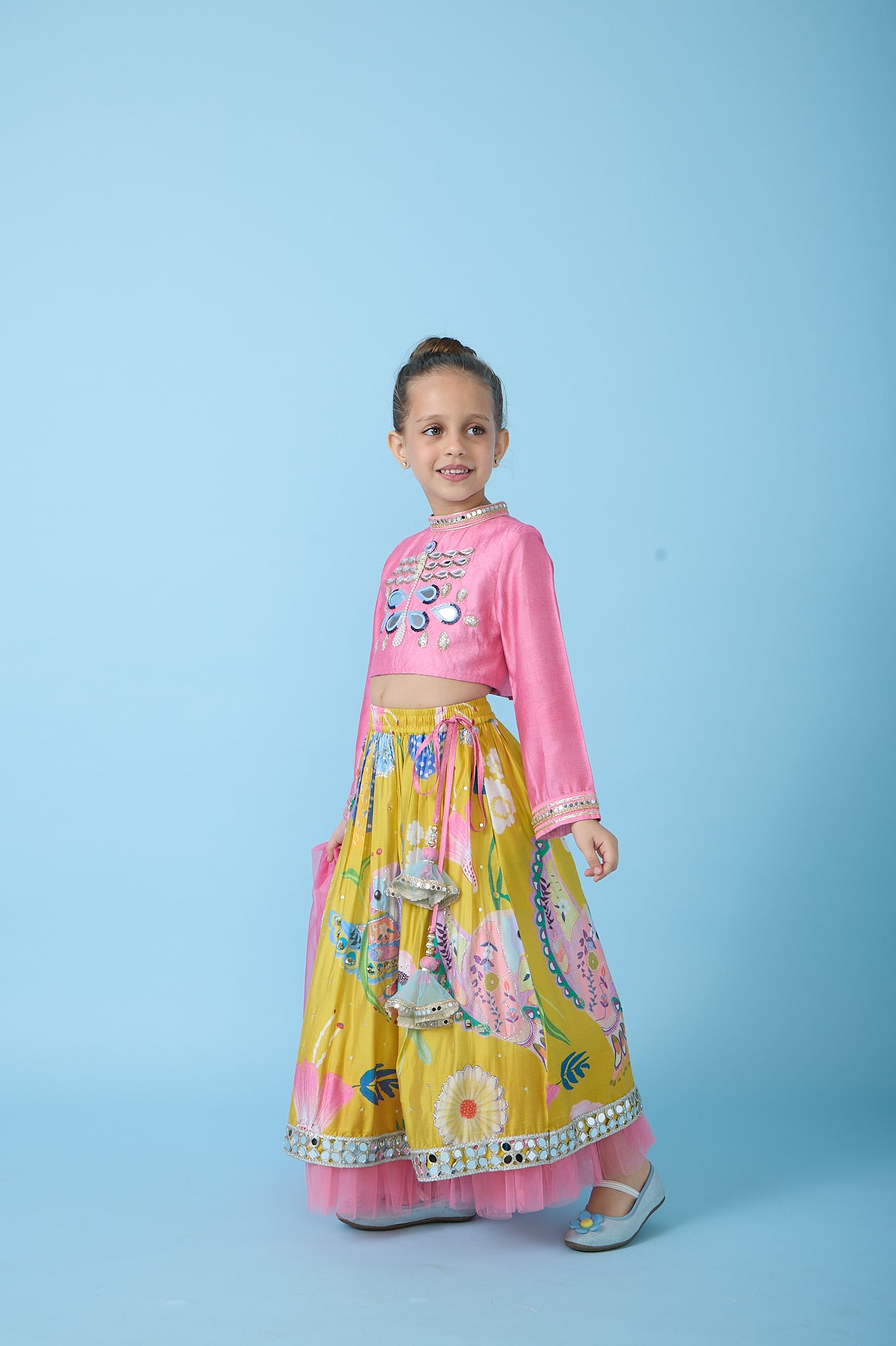 Yellow Bloom Skirt With Embellished Top And Dupatta ( 3 pc set)