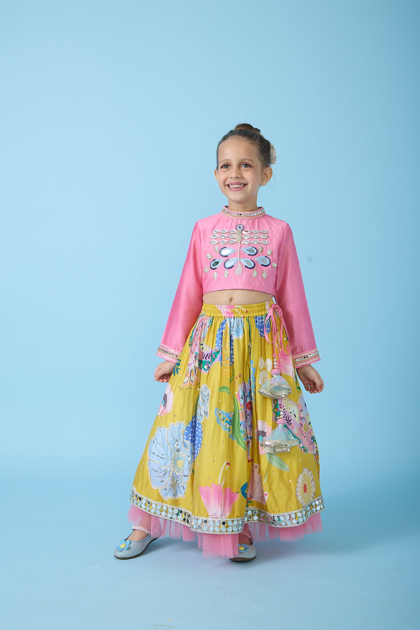 Yellow Bloom Skirt With Embellished Top And Dupatta ( 3 pc set)