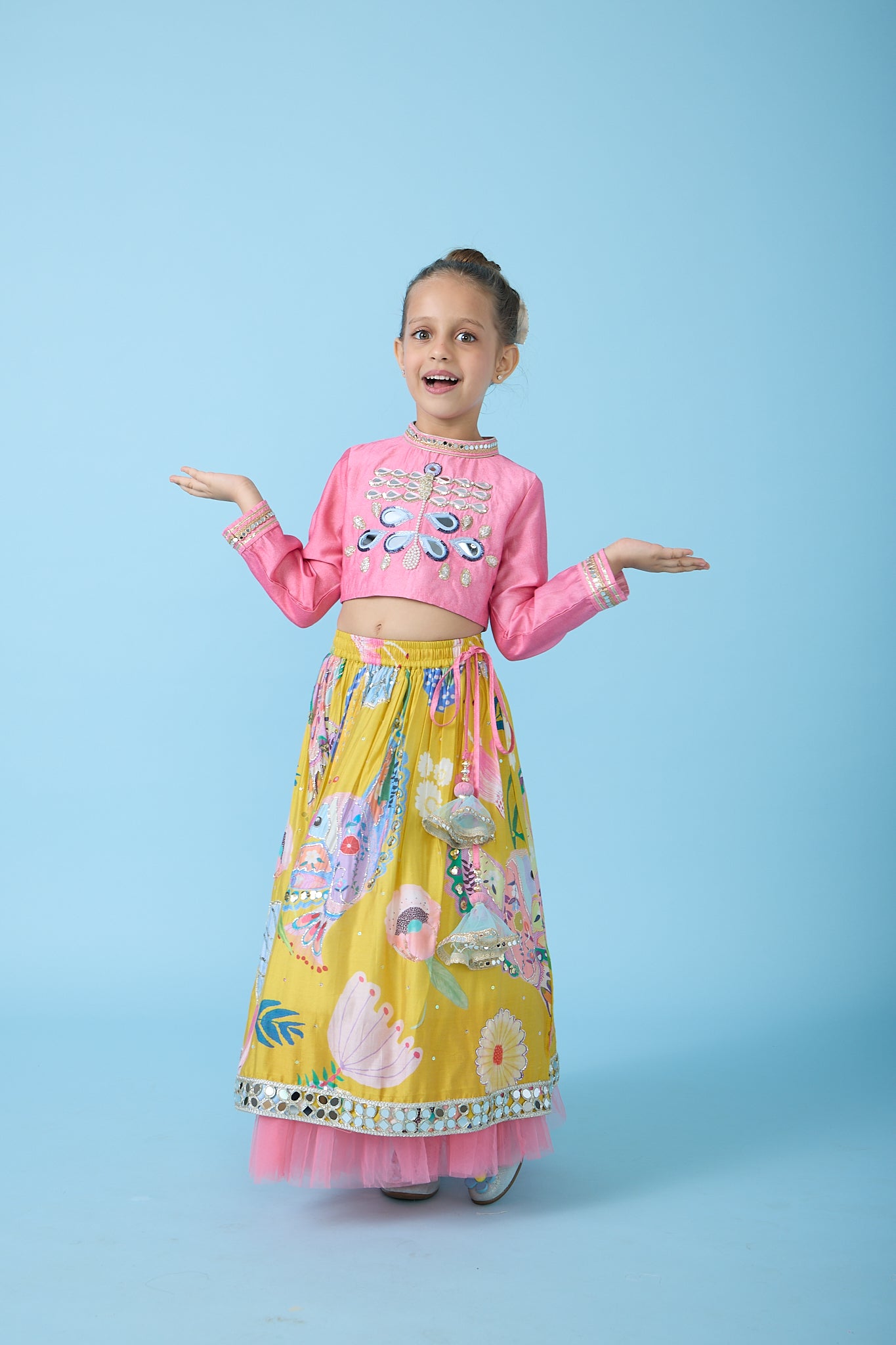 Yellow Bloom Skirt With Embellished Top And Dupatta ( 3 pc set)