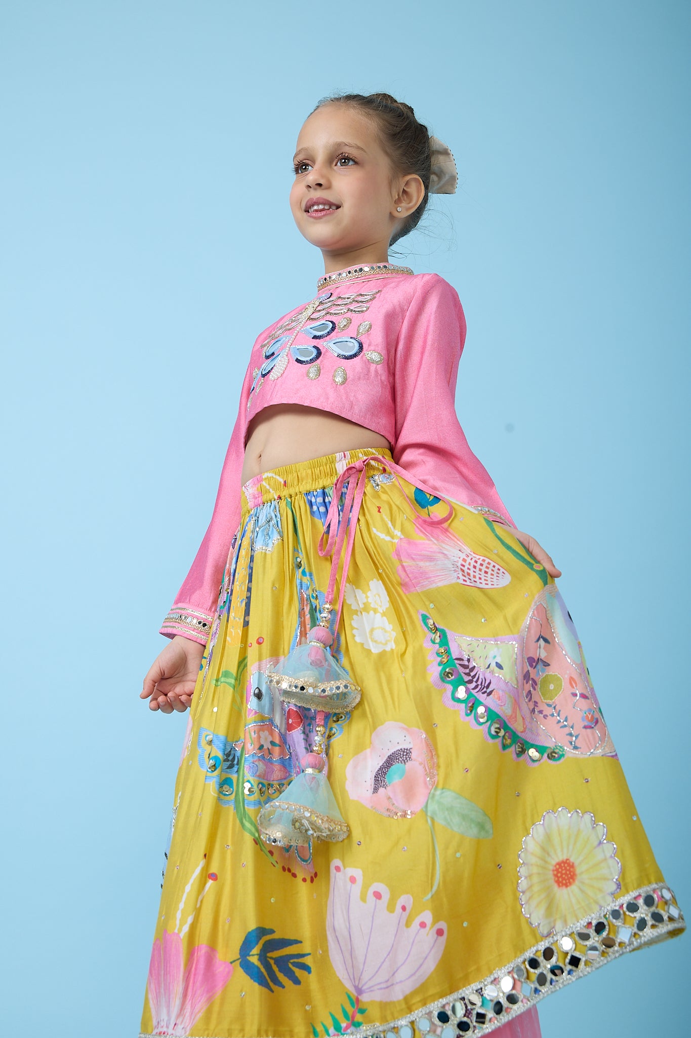 Yellow Bloom Skirt With Embellished Top And Dupatta ( 3 pc set)
