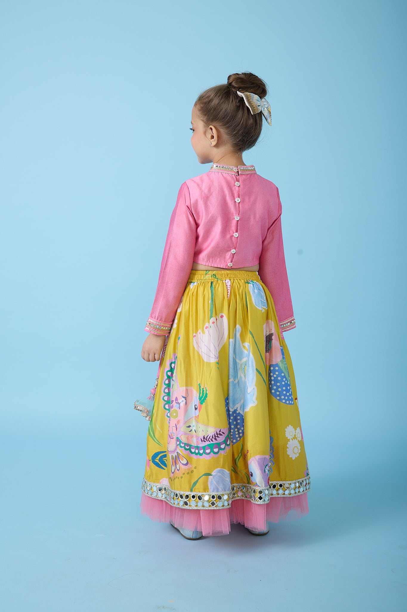 Yellow Bloom Skirt With Embellished Top And Dupatta ( 3 pc set)