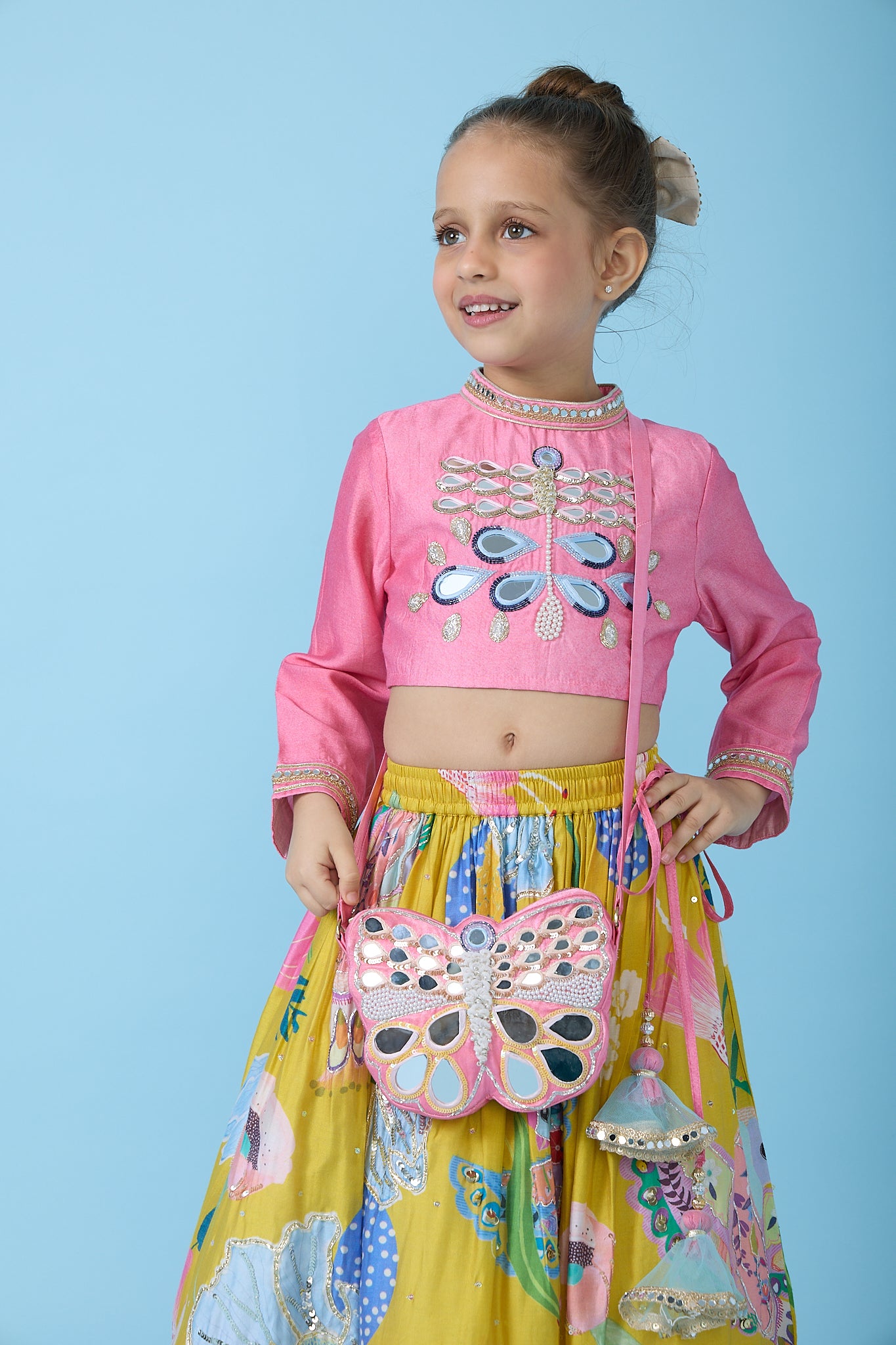 Yellow Bloom Skirt With Embellished Top And Dupatta ( 3 pc set)