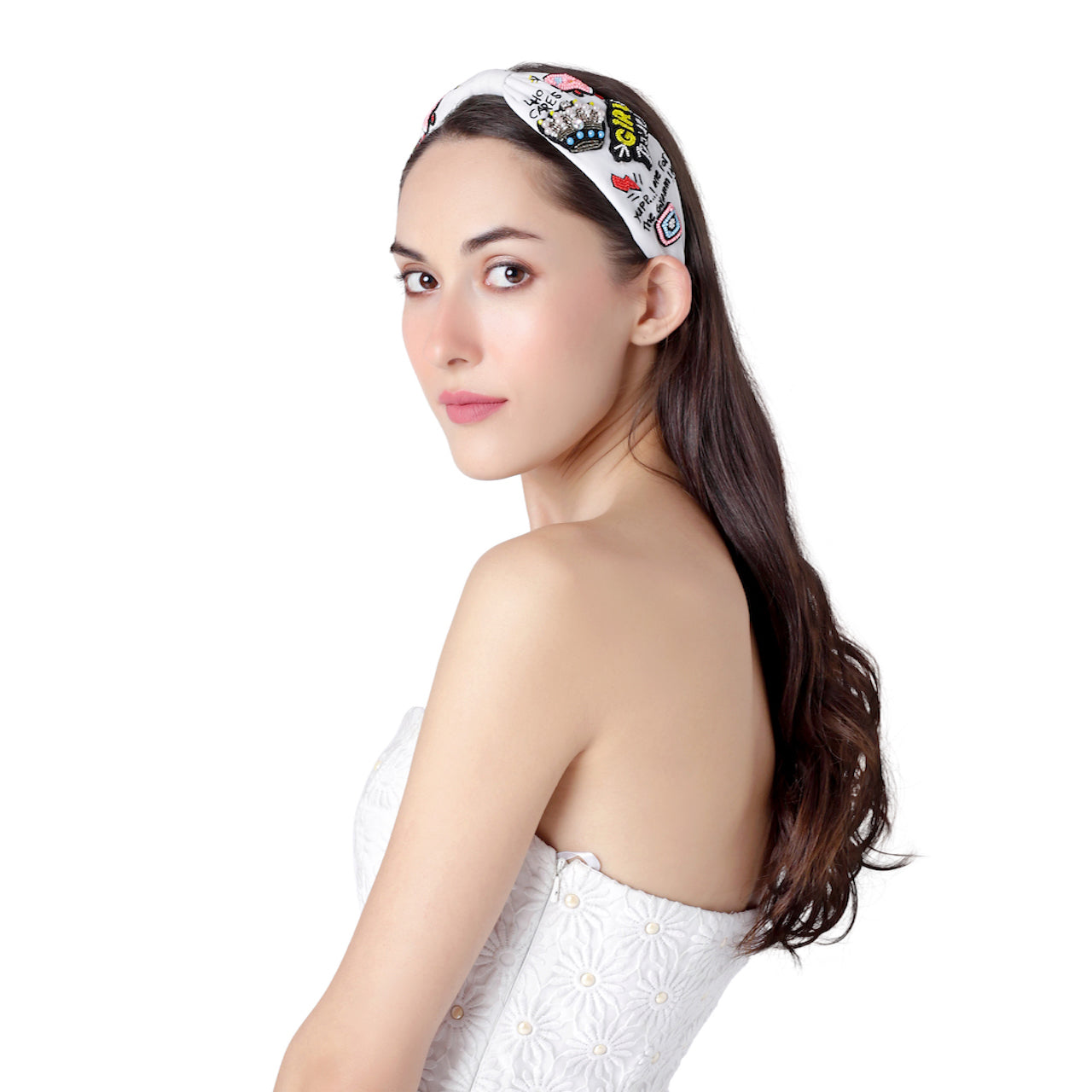 Alba Graffiti White Hand Embellished Headband/Hairband- Joey & Pooh
