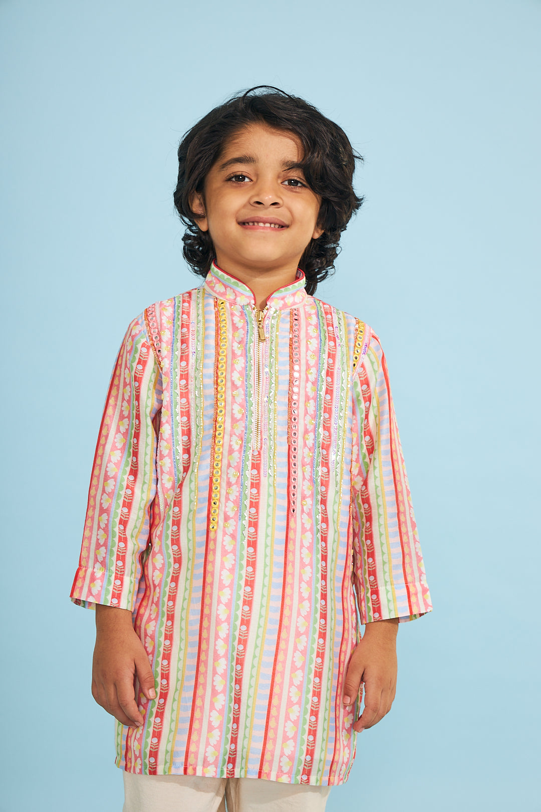 Candy Stripe Boys Embellished Tunic Trouser Coord (2 Pc Set)
