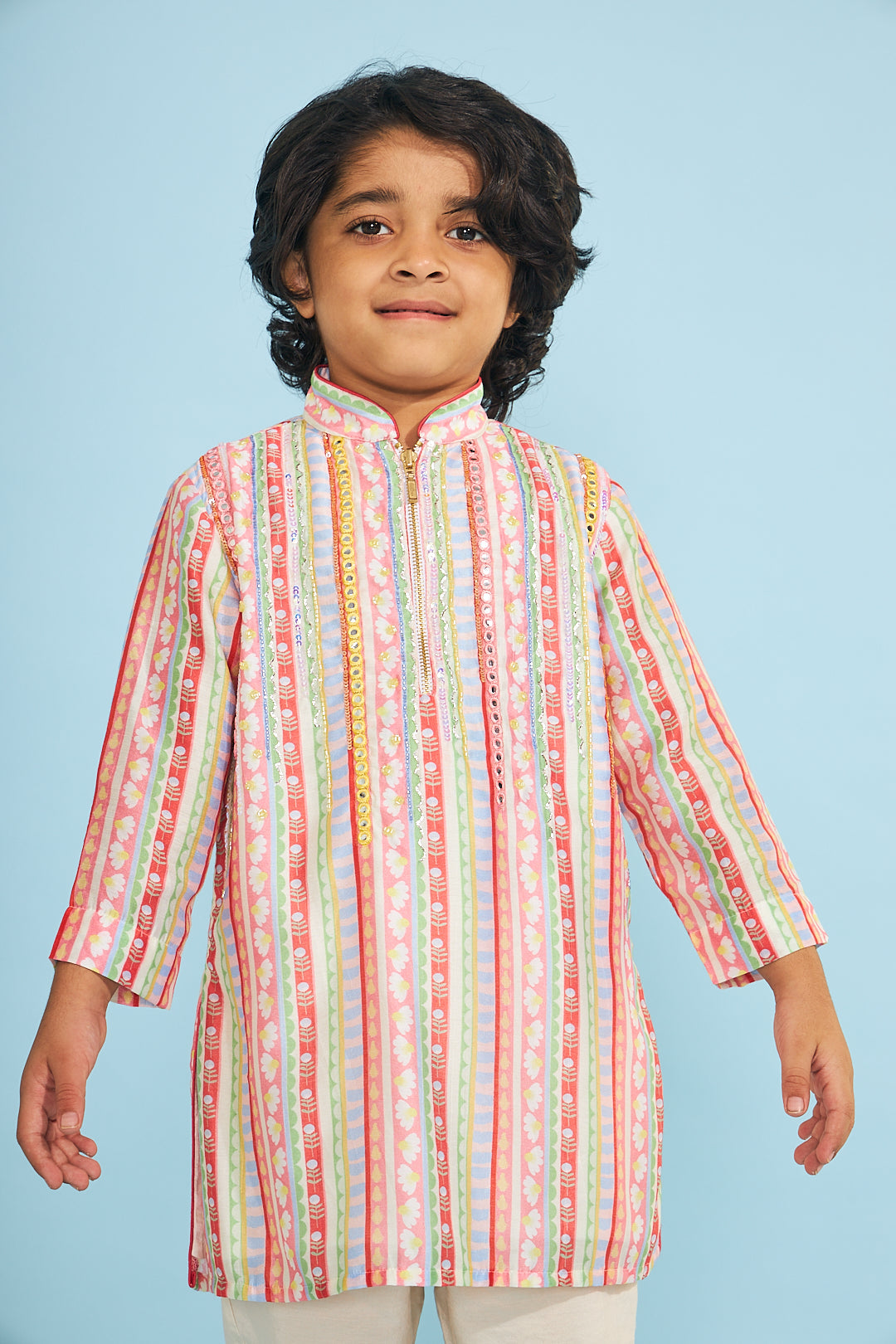 Candy Stripe Boys Embellished Tunic Trouser Coord (2 Pc Set)