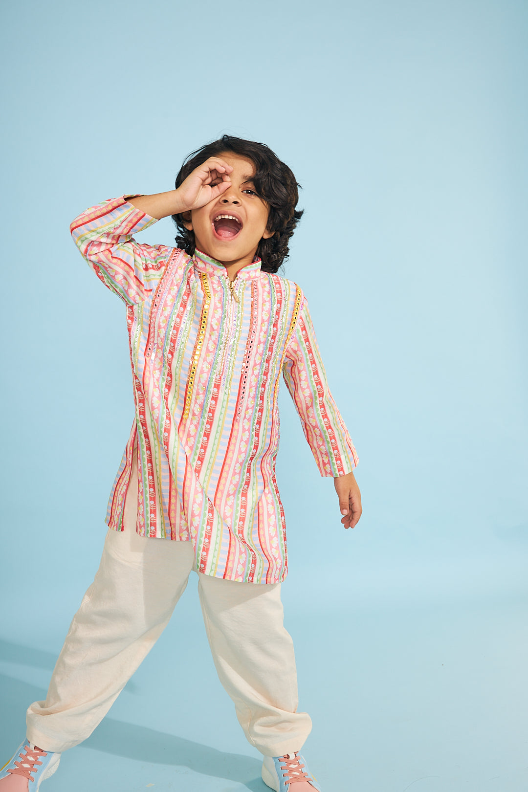 Candy Stripe Boys Embellished Tunic Trouser Coord (2 Pc Set)