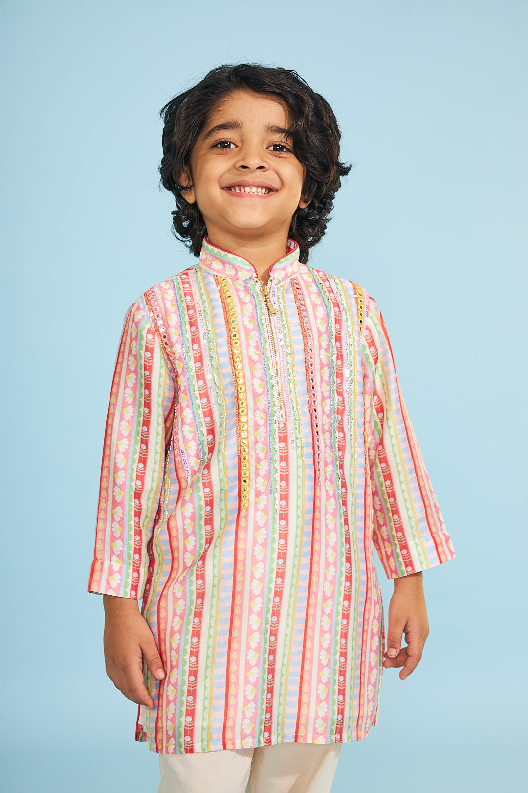 Candy Stripe Boys Embellished Tunic Trouser Coord (2 Pc Set)