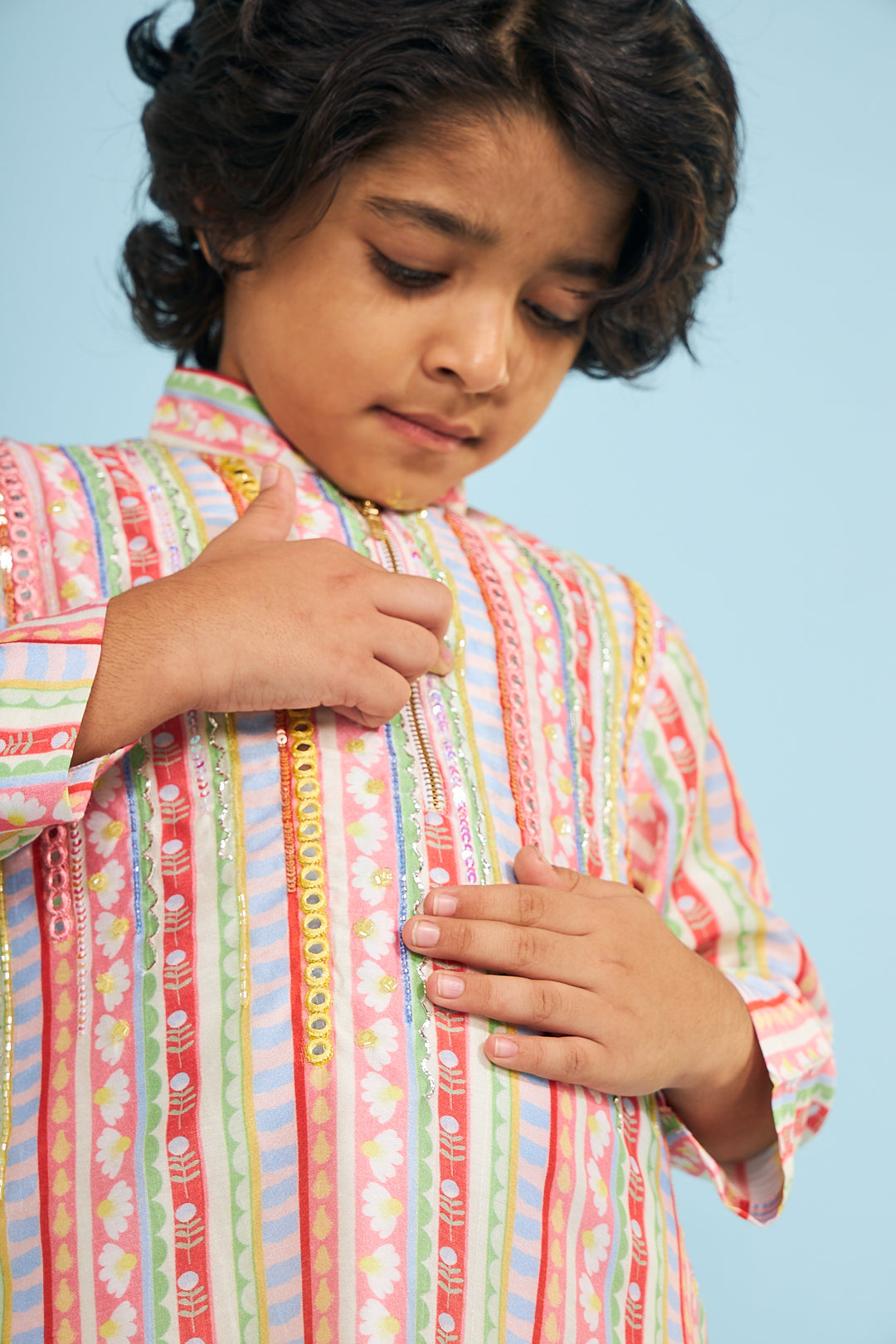Candy Stripe Boys Embellished Tunic Trouser Coord (2 Pc Set)