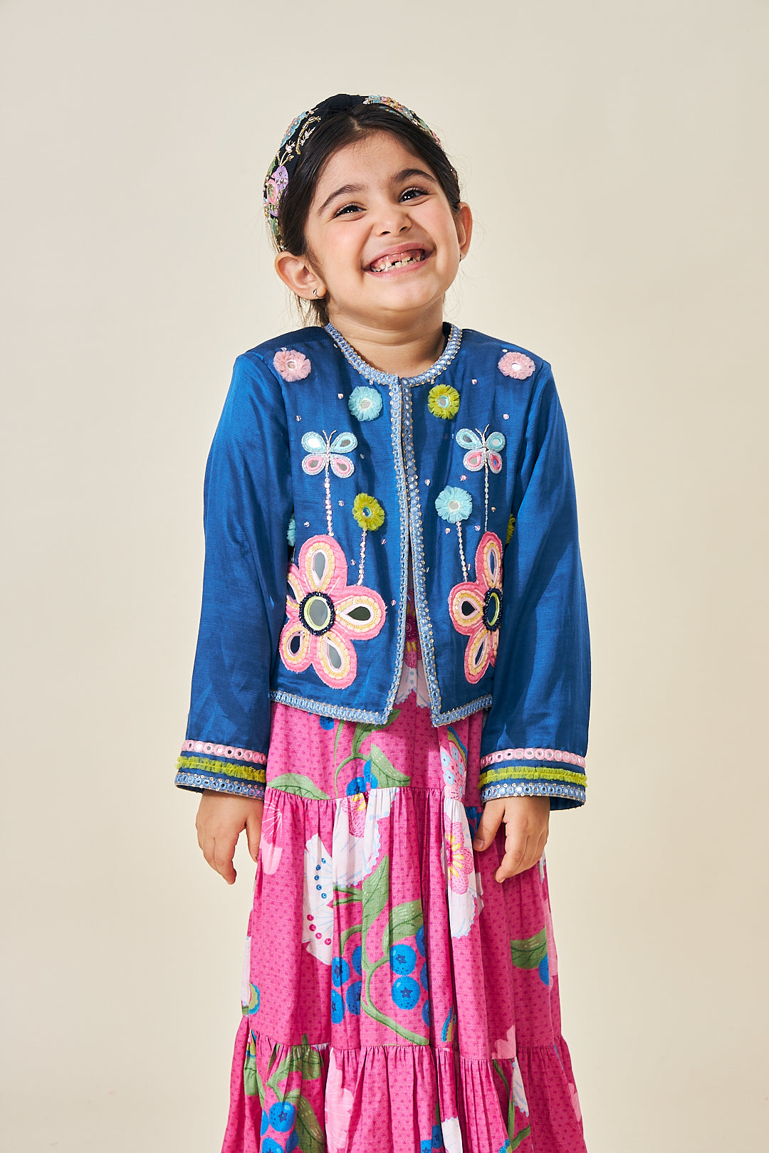 Flora Blue Girls Embellished Jacket- 1 Pc