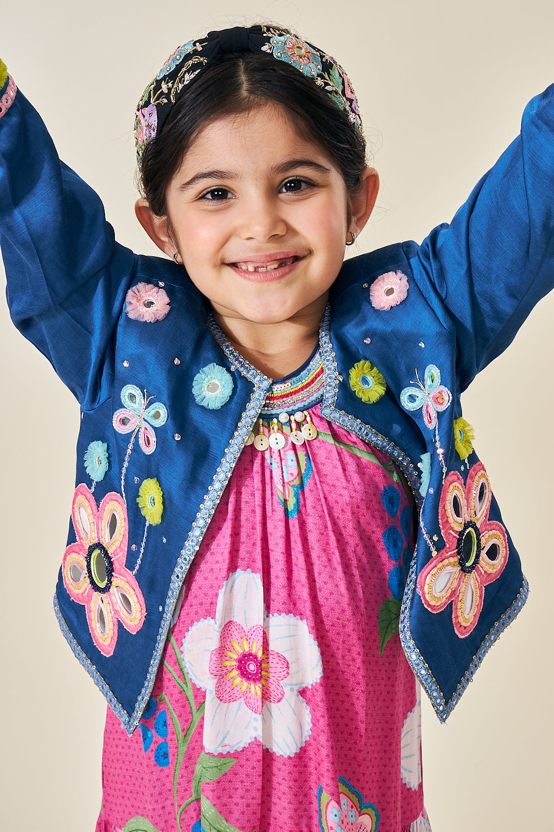 Flora Blue Girls Embellished Jacket- 1 Pc
