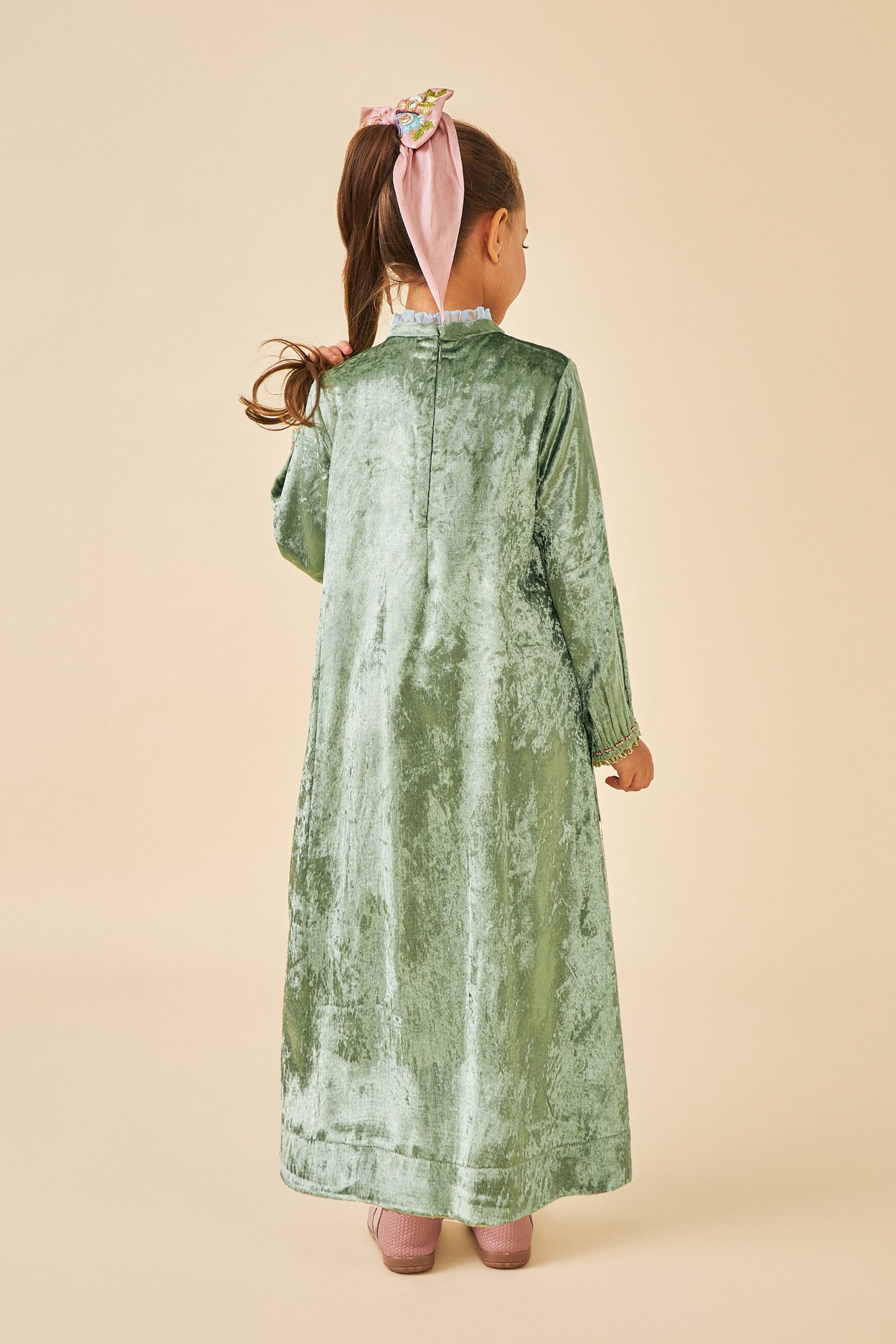 Jade Velvet Girls Long Dress
