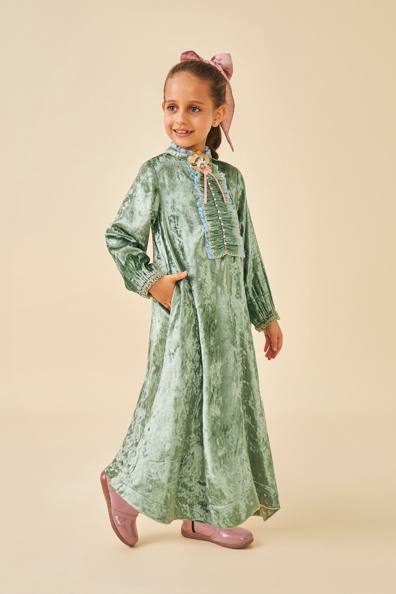 jade green velvet dress Jade Velvet Girls Long Dress