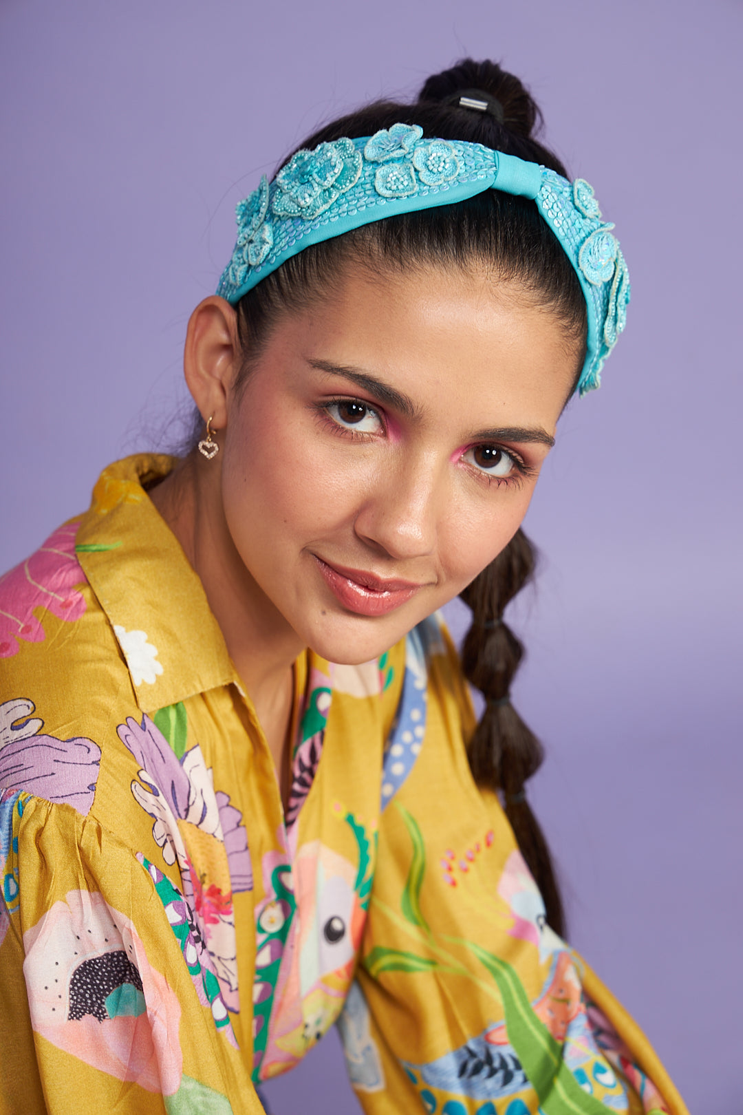 Clover Blue Hand Embroidered Narrow Headband/Hairband - Joey & Pooh