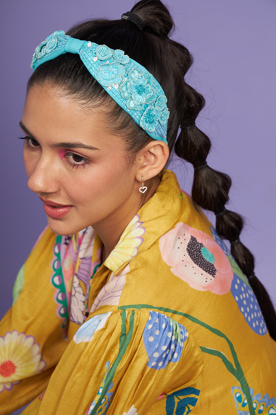 Clover Blue Hand Embroidered Narrow Headband/Hairband - Joey & Pooh