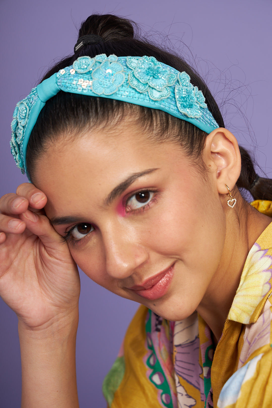 Clover Blue Hand Embroidered Narrow Headband/Hairband - Joey & Pooh