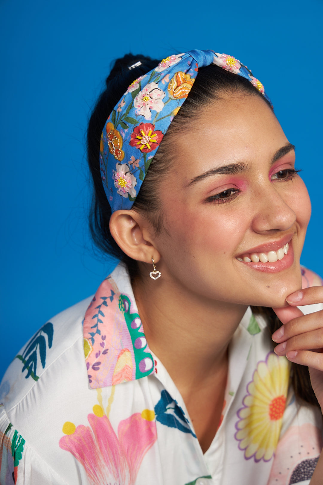 Blue Bouquet Embroidered Printed Headband