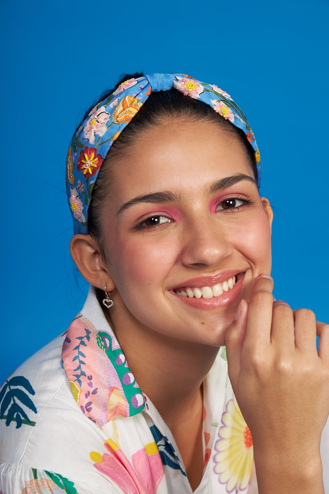 Blue Bouquet Embroidered Printed Headband