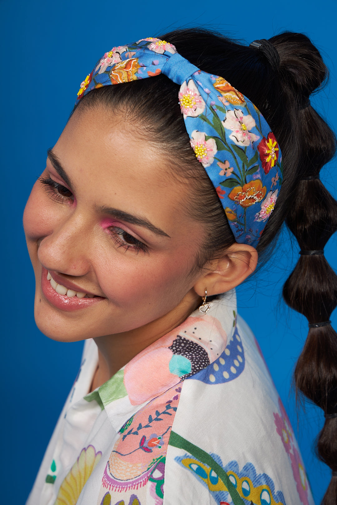 Blue Bouquet Embroidered Printed Headband