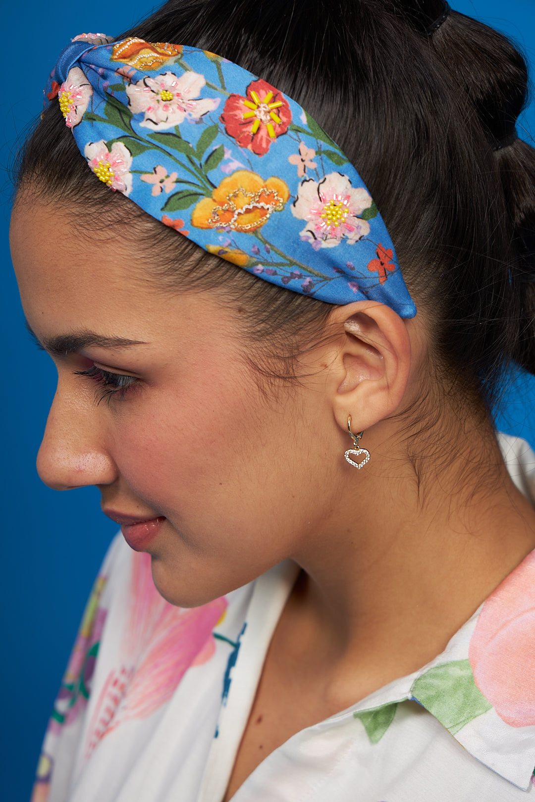 Blue Bouquet Embroidered Printed Headband