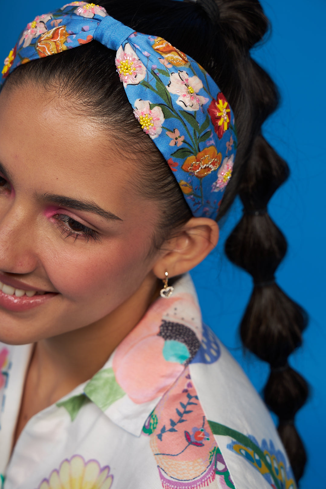 Blue Bouquet Embroidered Printed Headband