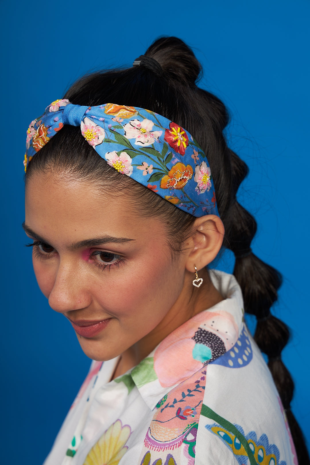 Blue Bouquet Embroidered Printed Headband