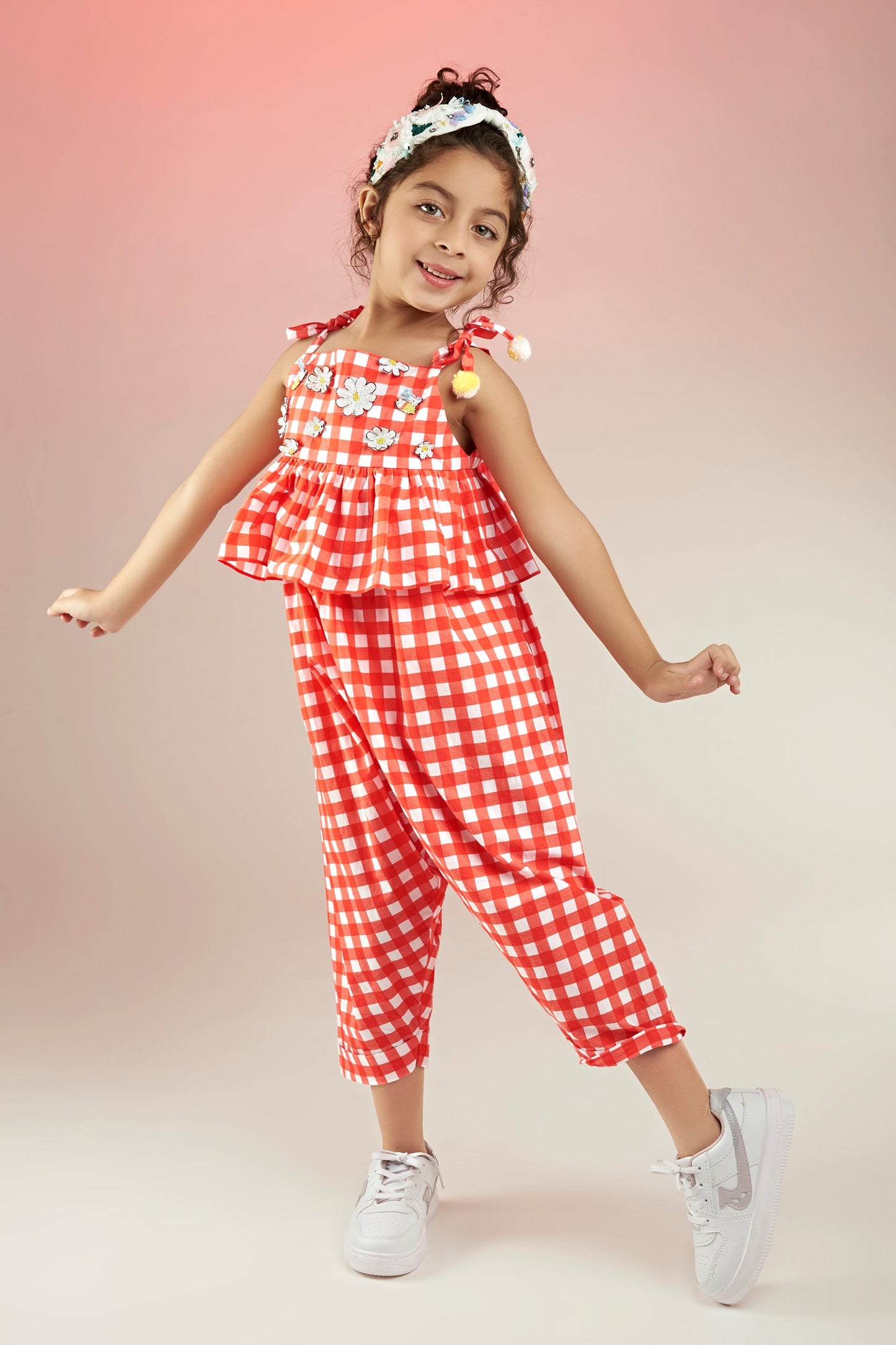 Check Out The Daisies Embellished Printed Cotton Jumpsuit Kids - Joey & Pooh