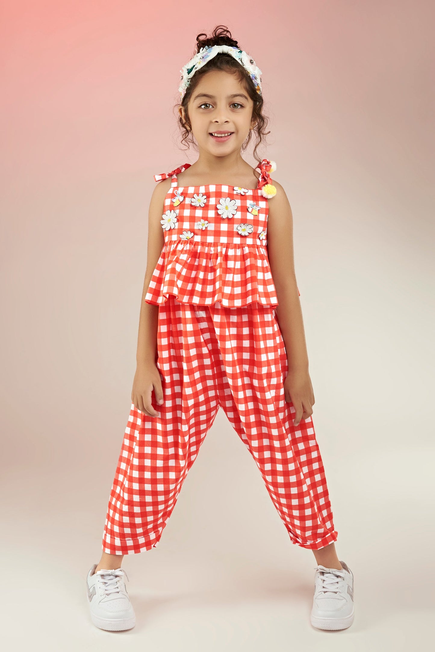 Check Out The Daisies Embellished Printed Cotton Jumpsuit Kids - Joey & Pooh