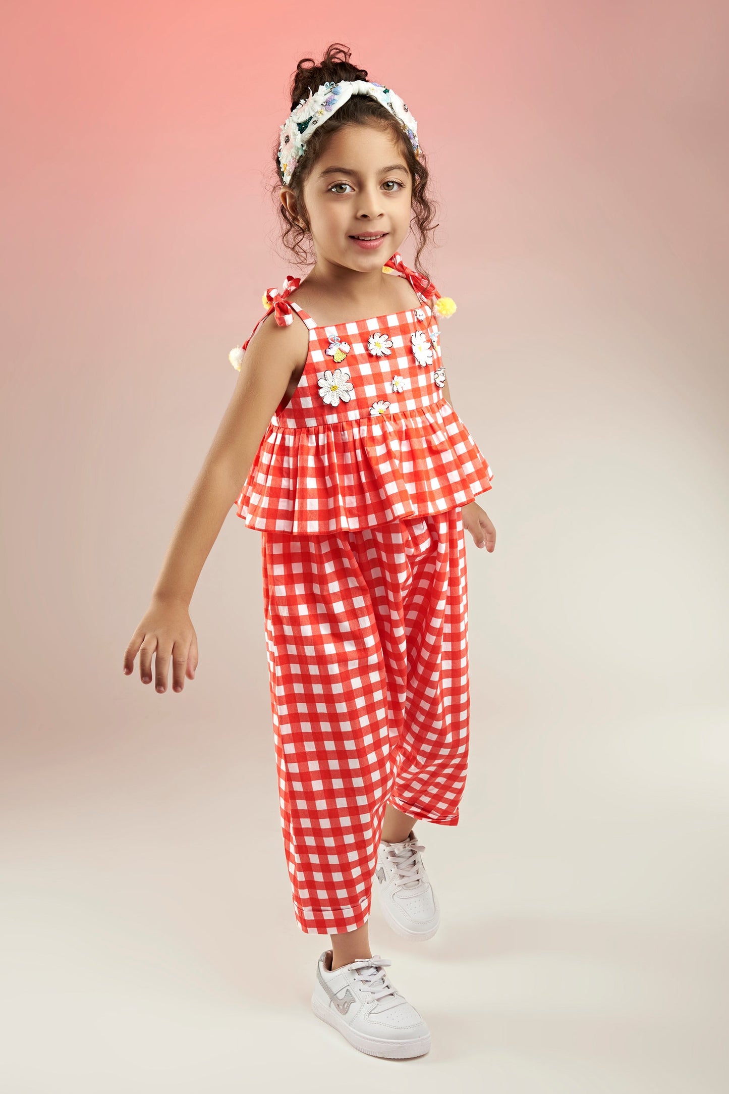 Check Out The Daisies Embellished Printed Cotton Jumpsuit Kids - Joey & Pooh