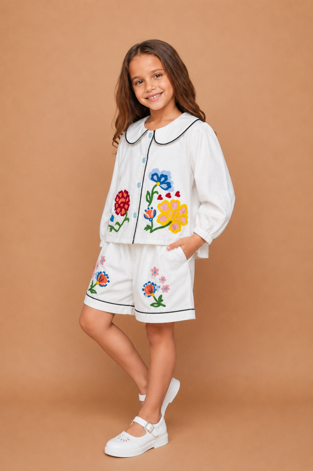 Liora Girls embroidered Blouse With Shorts