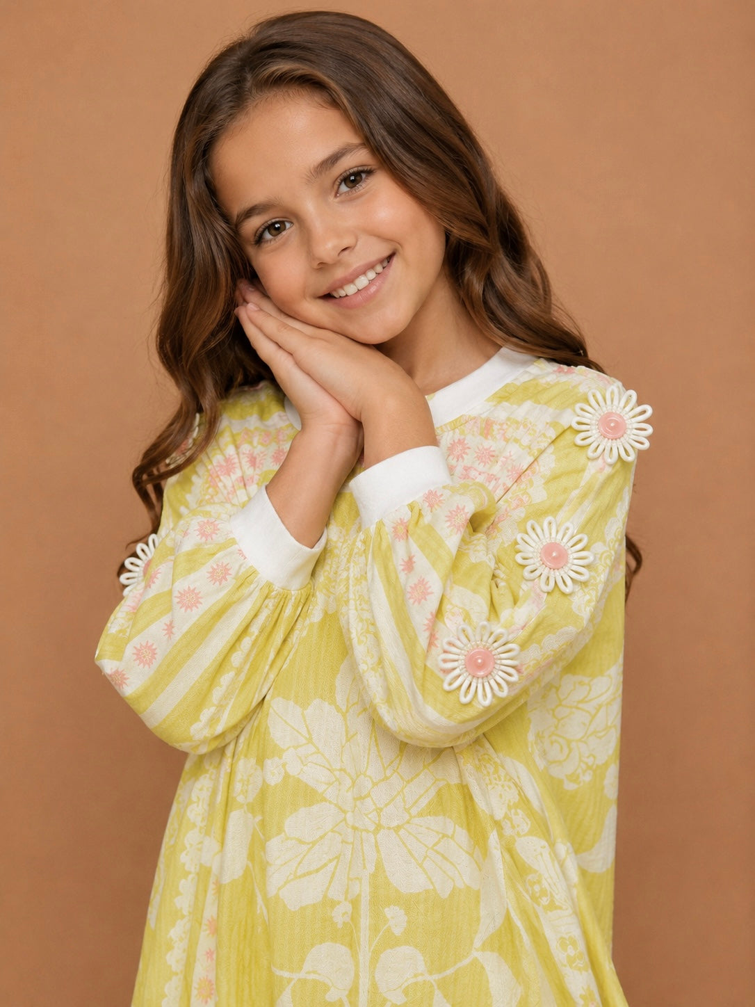 Nola Yellow Girls long Kaftan Dress