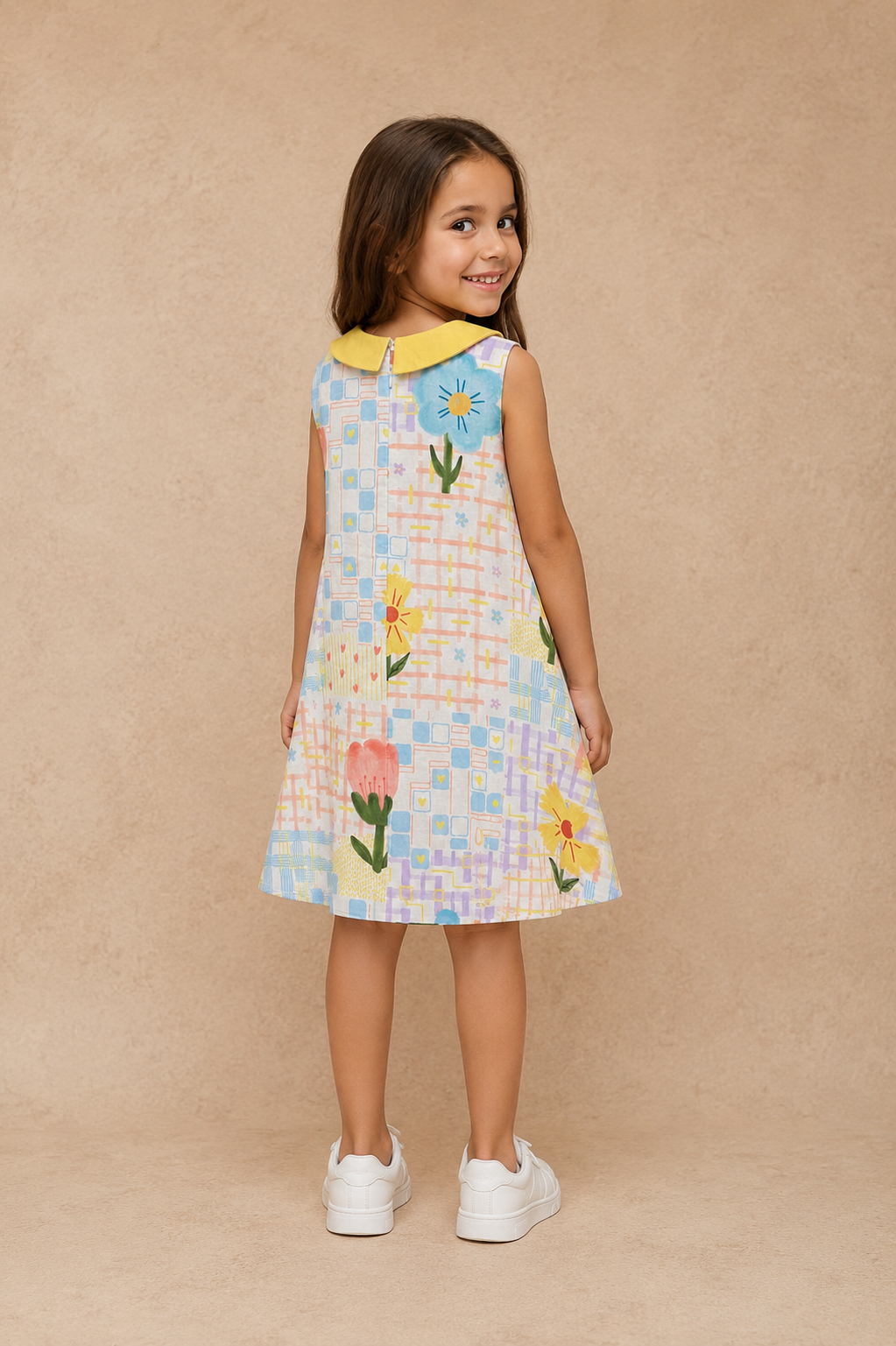Tulip Check Girls embrooidered Collar Dress