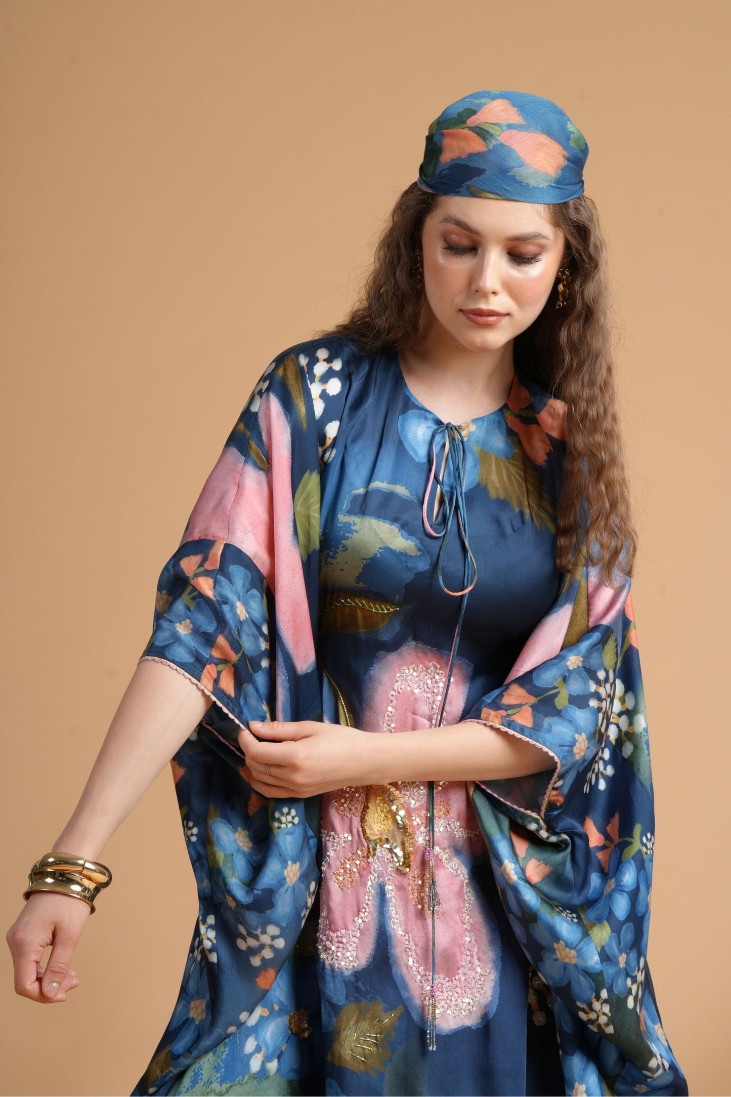 Iris Midnight Blue Embellished Ladies Kaftan Dress