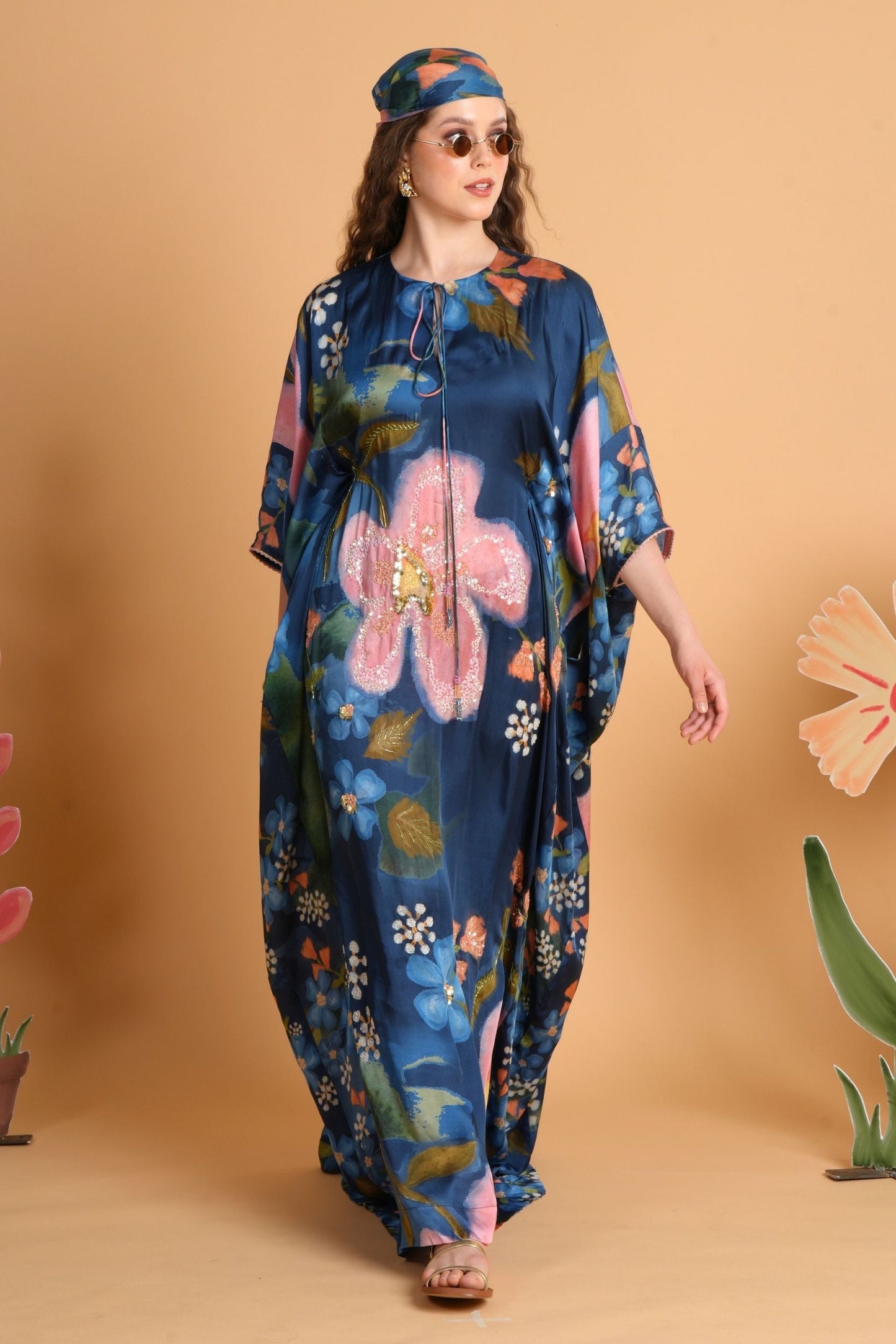 Iris Midnight Blue Embellished Ladies Kaftan Dress