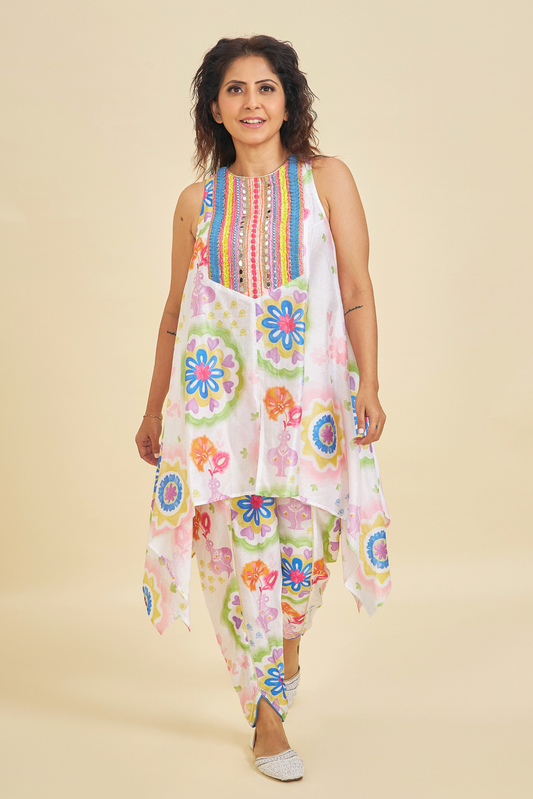 Mae Embroidered Ladies Tunic With Tulip Trousers ( Set of 2 Pcs)